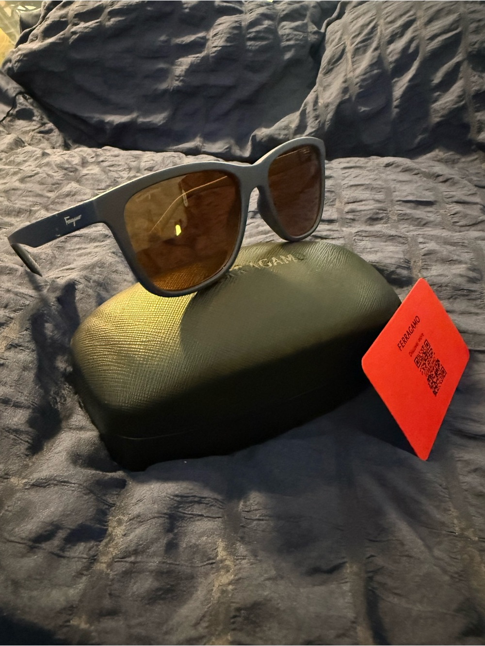 Salvatore Ferragamo Blue Frame Sunglasses with Brown Lenses